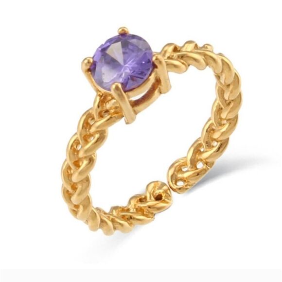 Purple Cubic Zirconia Woven Chain Adjustable Ring 18K Gold Plated Stainless Stee - Picture 1 of 6